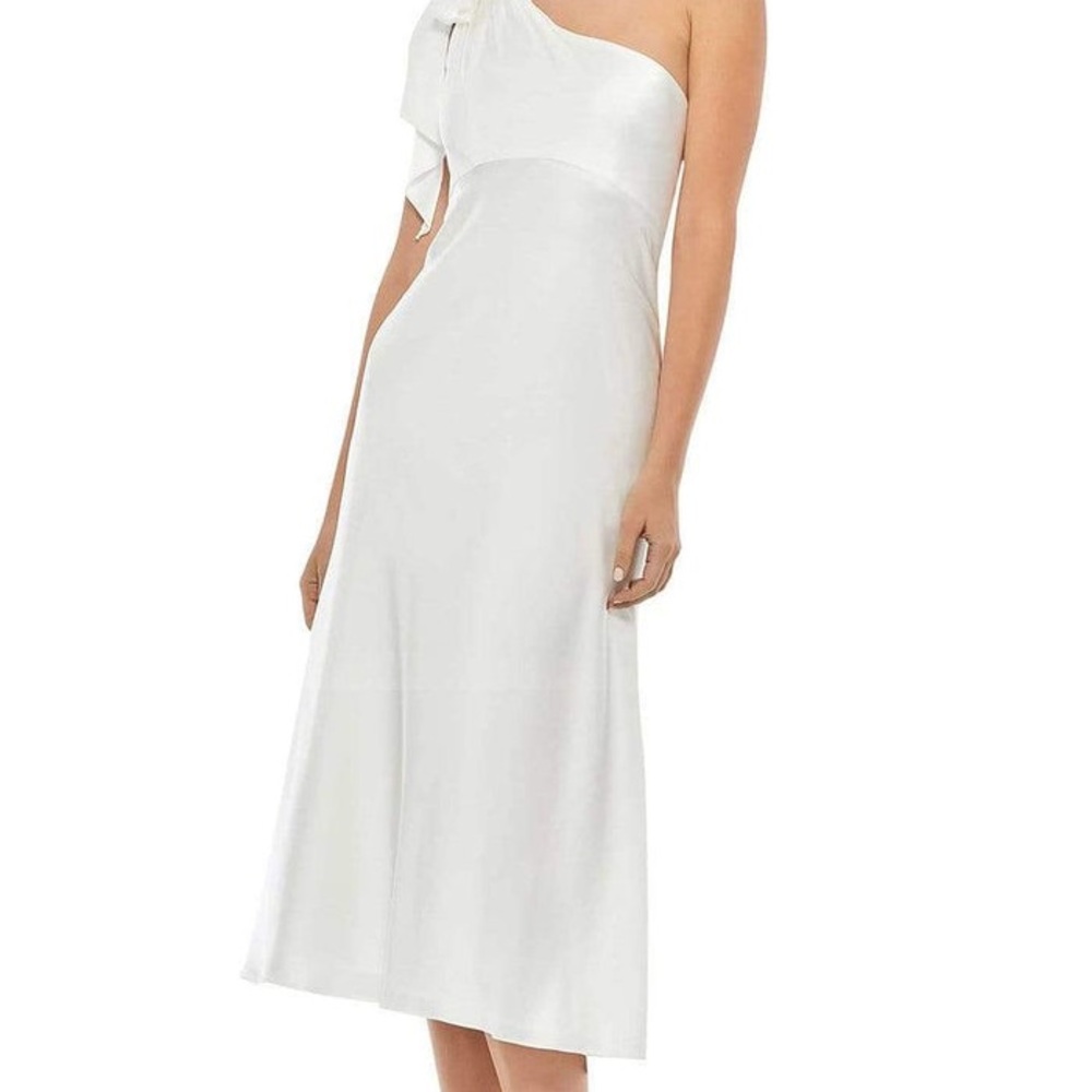 Mac Duggal‎ #55387 size 2 bow draped one shoulder dress white